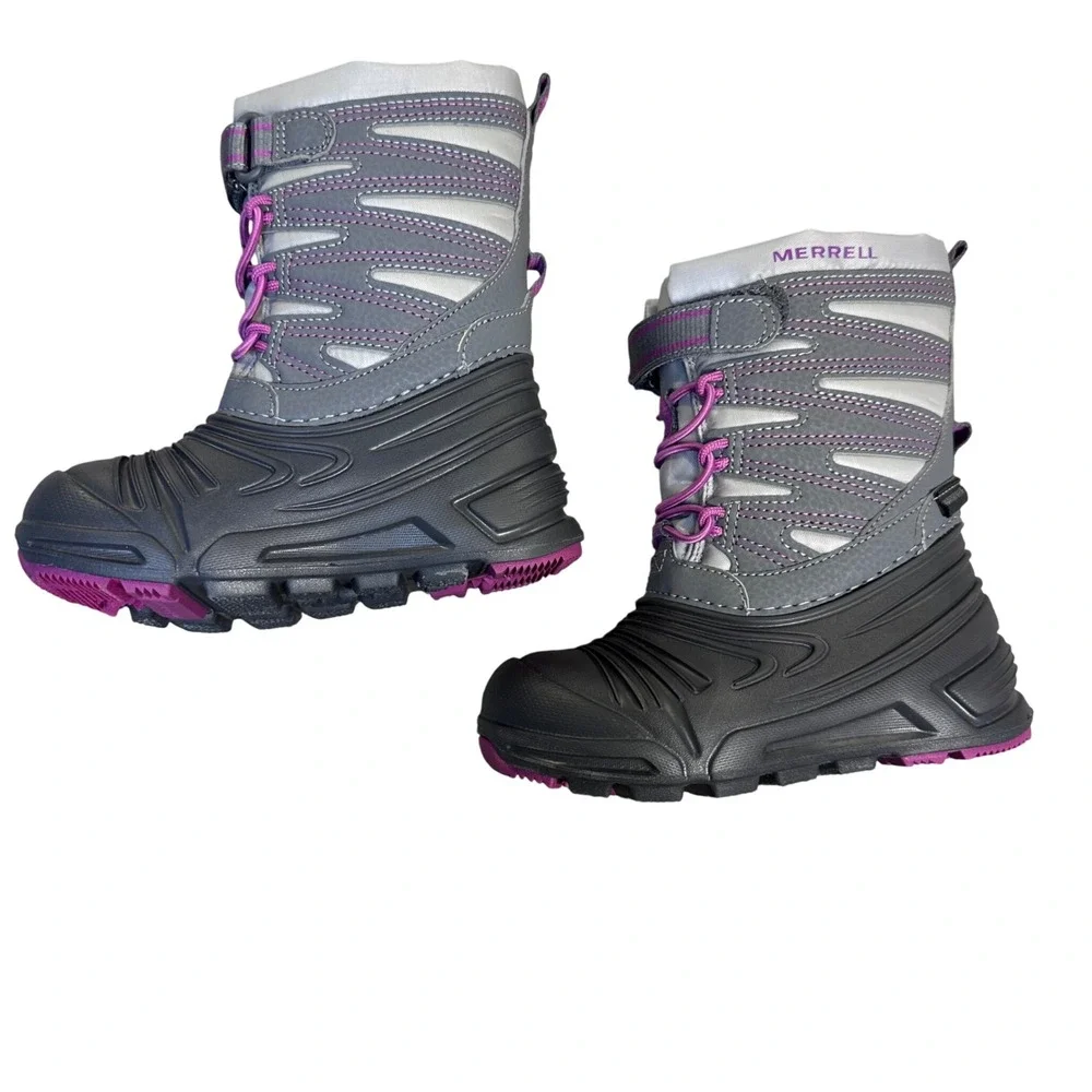 Merrell Snow Quest Lite 3.0 Jr Waterproof Snow Boots Grey Pink Kids 8M MK265782